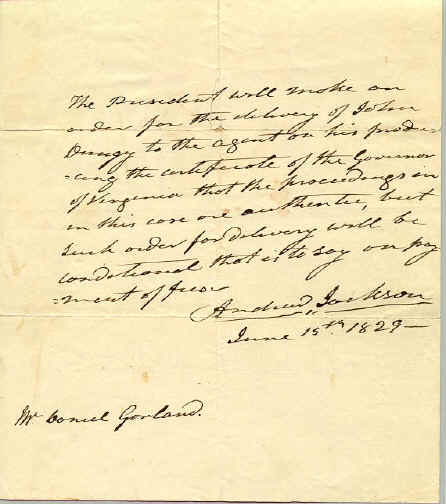 Andrew Jackson as President autograph letter signed © Stan Klos Collection