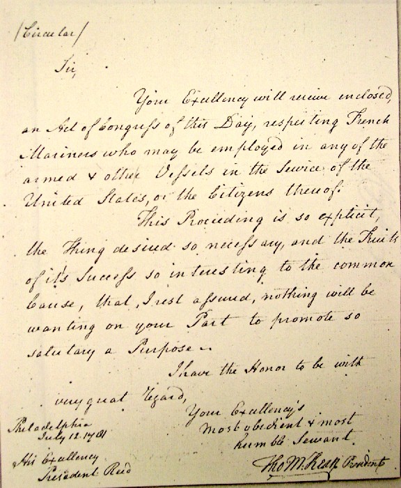 Thomas McKean Letter as President of the United States