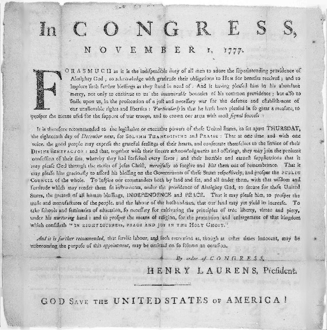 Henry Laurens Thanksgiving Proclamation