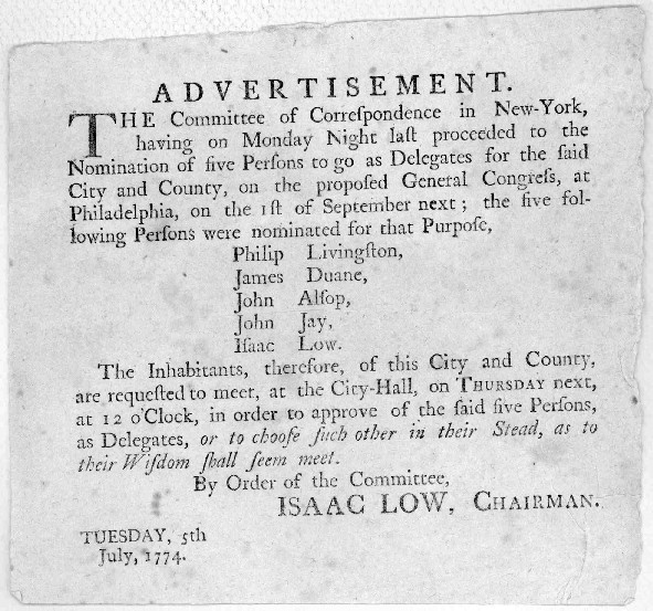 John Jay's Nomination to the 1st Continental Congress