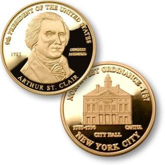 President Arthur St. Clair Proposed Presidential $1.00 Coin with US Capitol New York City Hall