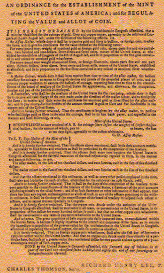 U.S. Ordinance For The Establishment of the Mint 